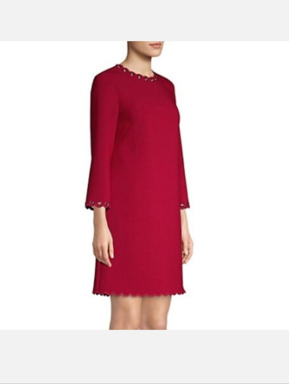 kate spade Red Scallop-Trim Long Sleeve Shift Dress